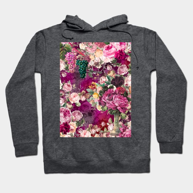 Elegant Vintage flowers and roses garden shabby chic, vintage botanical, pink floral pattern pink fuchsia artwork over a Hoodie by Zeinab taha